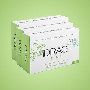 Drag Mint, 10x3 Herbal Smokes with Cooling Menthol Feels (1 1/4 size), Blend of Baby Mugwort Leaves, Peppermint and Spearmint leaves, Nicotine Free, Tobacco Free, Relieve stress and Enhance your mood