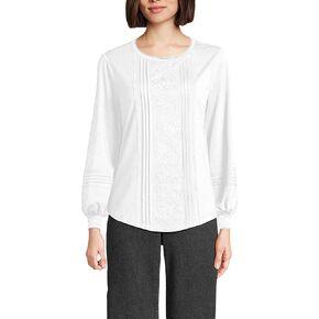 SUNNOW Women's Long Sleeve Jersey Pintuck Embroidery Top Elegant Blouse with Floral Embroidery Detail Comfortable Tunic