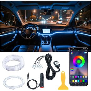 Car LED Lights Interior Wireless 5 in 1 RGB Ambient Lighting Kit with 236" Fiber Optic, 16 Million Colors, APP Music Sync, Waterproof Strip Lights for Cars, Trucks, SUVs