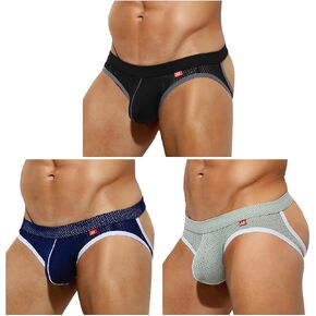 Arjen Kroos Men's Jockstrap Underwear 3 Pack Breathable Mesh Thong Gym Athletic Supporters