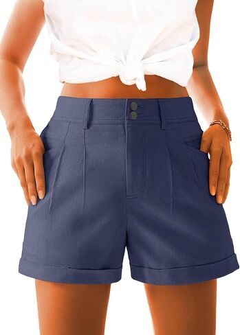 AWULIFFAN Womens Casual High Waist Shorts Relaxed Fit Rolled Hem Summer Shorts with Pockets in Saudi Arabia