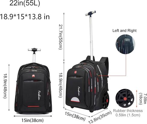 Rolling Backpack for Adults, 22 Inch Backpack with Wheels for Business, College Student and Travel Commuter, Waterproof Wheeled Backpack (black) in Saudi Arabia