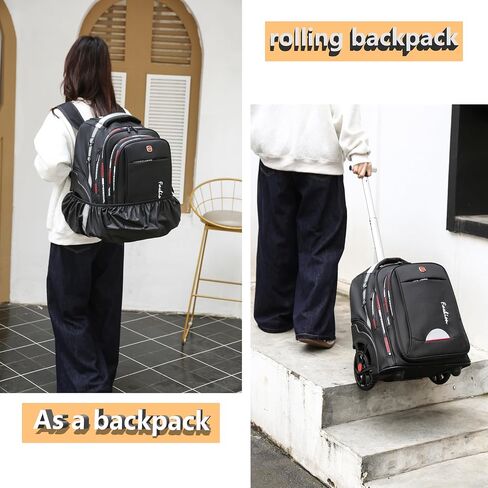 Rolling Backpack for Adults, 22 Inch Backpack with Wheels for Business, College Student and Travel Commuter, Waterproof Wheeled Backpack (black) in Saudi Arabia
