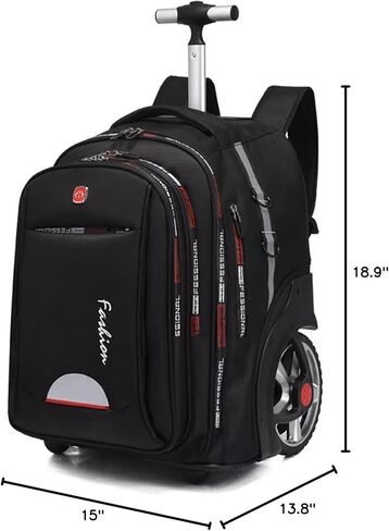 Rolling Backpack for Adults, 22 Inch Backpack with Wheels for Business, College Student and Travel Commuter, Waterproof Wheeled Backpack (black) in Saudi Arabia