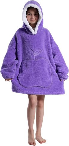 Kids Oversized Wearable Blanket Hoodie with Apple-Shaped Pocket Pluffy Warm Homewear Sweatshirt Gift for Boys Girls in Saudi Arabia