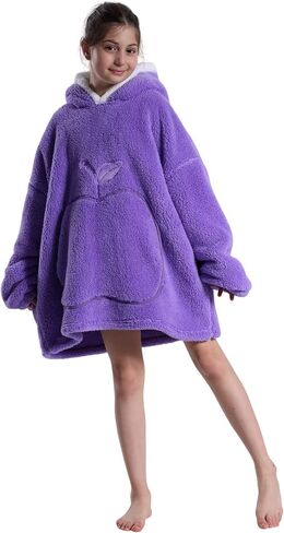 Kids Oversized Wearable Blanket Hoodie with Apple-Shaped Pocket Pluffy Warm Homewear Sweatshirt Gift for Boys Girls in Saudi Arabia