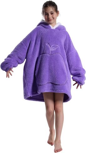 Kids Oversized Wearable Blanket Hoodie with Apple-Shaped Pocket Pluffy Warm Homewear Sweatshirt Gift for Boys Girls in Saudi Arabia