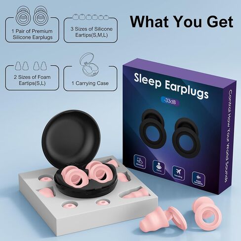 Ear Plugs for Sleeping Noise Cancelling - Noise Reduction Earplugs for Sleep,Focus,Snoring Blocking,Airplane, 33dB - 38dB Reusable Soft Hearing Protection 10 Silicone & Foam Ear Tips (Purple) in Saudi Arabia