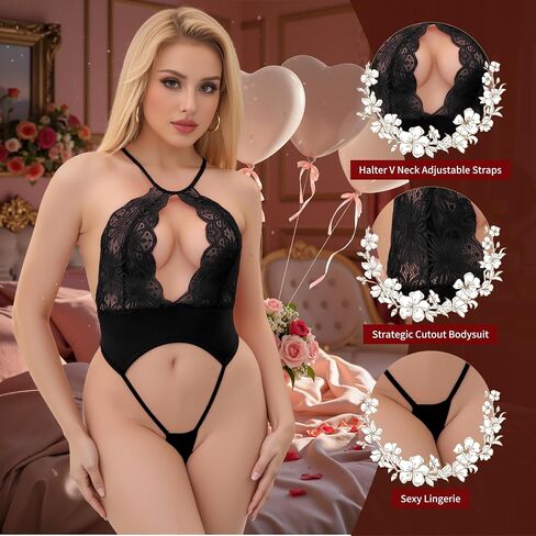 Women One Piece Lingerie Lace Bodysuit Deep V sexy Teddy Lingerie in Saudi Arabia