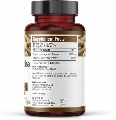 Certified Organic Ashwagandha Root Powder 16Oz -1Lb. Natural Stress, Brain and Immune Support. Enhances Overall Health. Raw Superfood. 100% Natural Herbal in Saudi Arabia