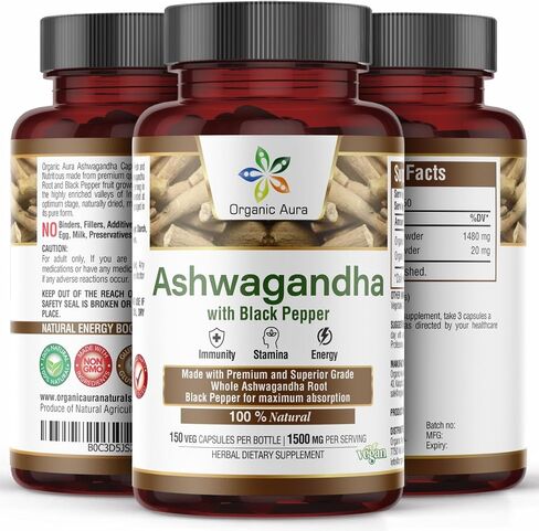 Certified Organic Ashwagandha Root Powder 16Oz -1Lb. Natural Stress, Brain and Immune Support. Enhances Overall Health. Raw Superfood. 100% Natural Herbal in Saudi Arabia