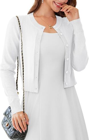 LETDIOSTO Cropped Cardigan Bolero Shrug for Women, Button Down Long Sleeve Knit Sweater for Dreees,for Jeans, S to XL in Kuwait