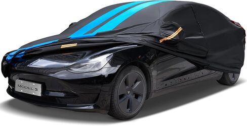 Car Cover Custom Fit for Tesla Model 3 2019-2024 Waterproof All Weather Rain Snowproof UV Protection Windproof with Charging Port, Ventilated Mesh, Zipper Door, Reflective Strip, Storage Bag in Kuwait