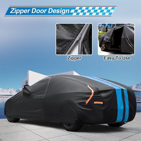 Car Cover Custom Fit for Tesla Model 3 2019-2024 Waterproof All Weather Rain Snowproof UV Protection Windproof with Charging Port, Ventilated Mesh, Zipper Door, Reflective Strip, Storage Bag in Kuwait
