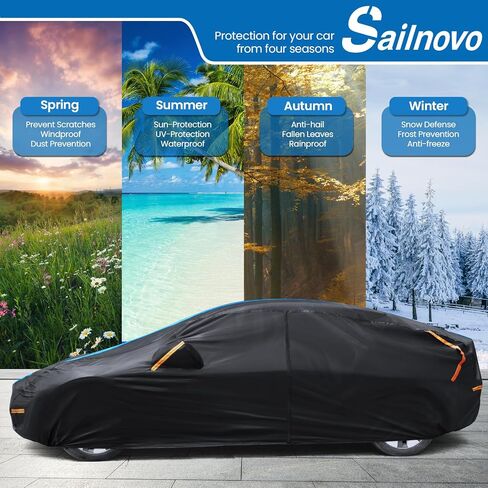 Car Cover Custom Fit for Tesla Model 3 2019-2024 Waterproof All Weather Rain Snowproof UV Protection Windproof with Charging Port, Ventilated Mesh, Zipper Door, Reflective Strip, Storage Bag in Kuwait