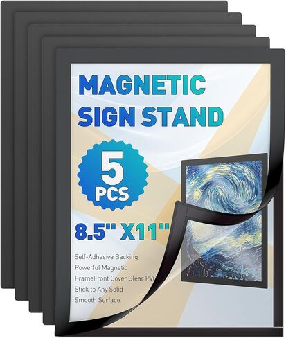 Uniclife 5 Pack Magnetic Sign Holder 8.5" x 11" Self-Adhesive Magnetic Picture Frame Wall Mounted Display Frame for Home Office Store Poster Document Holder for Wall Door Glass Window Refrigerator in Saudi Arabia