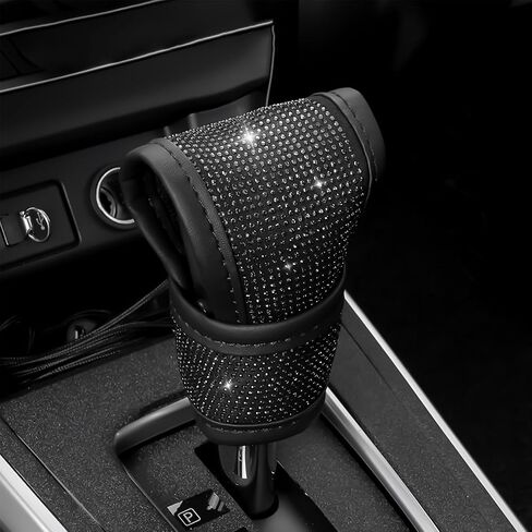 Bling Auto Gear Shift Knob Cover, Car Knob Gear Stick Protector, Sparkly Crystal Rhinestones Gear Shift Knobs Cover for Women Girls, Universal Interior Decor Accessories (Black) in Saudi Arabia