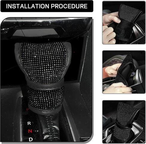 Bling Auto Gear Shift Knob Cover, Car Knob Gear Stick Protector, Sparkly Crystal Rhinestones Gear Shift Knobs Cover for Women Girls, Universal Interior Decor Accessories (Black) in Saudi Arabia