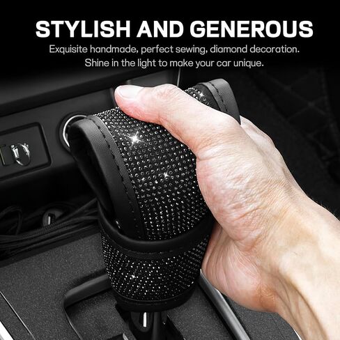 Bling Auto Gear Shift Knob Cover, Car Knob Gear Stick Protector, Sparkly Crystal Rhinestones Gear Shift Knobs Cover for Women Girls, Universal Interior Decor Accessories (Black) in Saudi Arabia