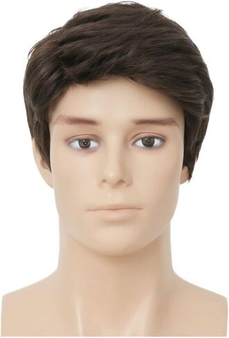 Mens Brown Short Wigs Side Part Natural Synthetic Hair Wigs Daily Costume Wig for Male Guy in Saudi Arabia