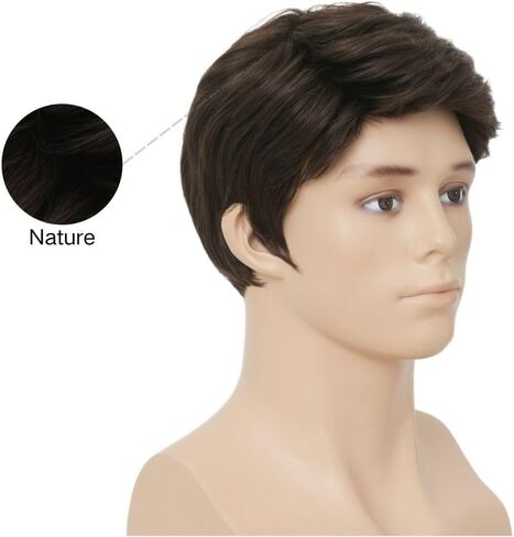 Mens Brown Short Wigs Side Part Natural Synthetic Hair Wigs Daily Costume Wig for Male Guy in Saudi Arabia