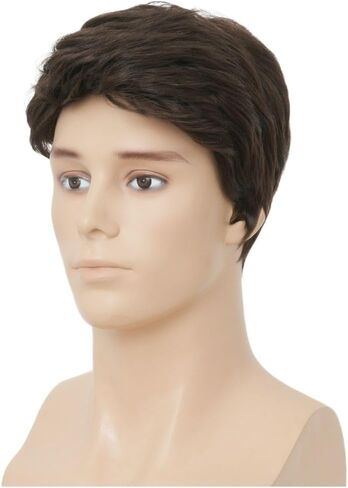Mens Brown Short Wigs Side Part Natural Synthetic Hair Wigs Daily Costume Wig for Male Guy in Saudi Arabia