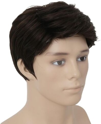 Mens Brown Short Wigs Side Part Natural Synthetic Hair Wigs Daily Costume Wig for Male Guy in Saudi Arabia