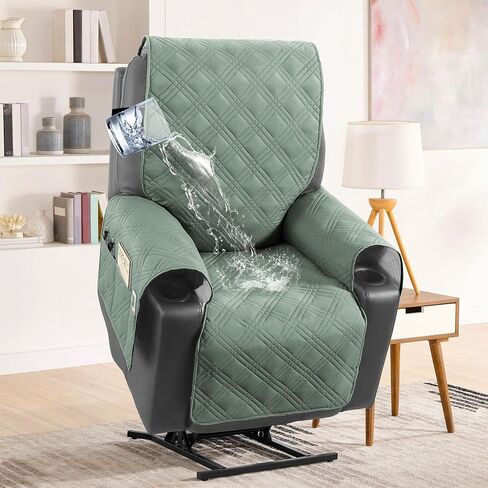 100% Waterproof Power Lift Recliner Cover with Side Pocket Electric Lift Recliner Slipcovers Fitted Standard Large Power Lift Recliner Non Slip Recliner Slipcovers for Elderly (Black) in Saudi Arabia