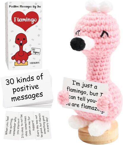 Positive Crochet Flamingo with 30PCS Replaceable Cards, Handmade Emotional Cheer Support Crochet Flamingo Gifts for Friends Daughter,Inspirational Birthday Gifts for Women Men in Saudi Arabia