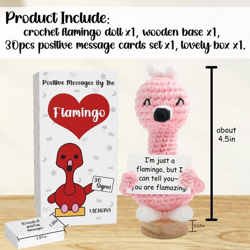 Positive Crochet Flamingo with 30PCS Replaceable Cards, Handmade Emotional Cheer Support Crochet Flamingo Gifts for Friends Daughter,Inspirational Birthday Gifts for Women Men in Saudi Arabia