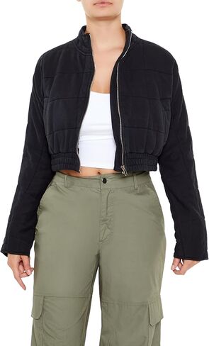 Forever 21 Women's Quilted Zip-up Cropped Jacket in Saudi Arabia