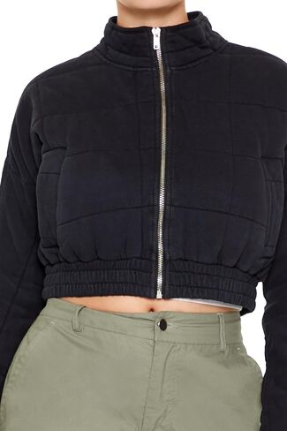 Forever 21 Women's Quilted Zip-up Cropped Jacket in Saudi Arabia