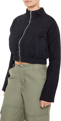 Forever 21 Women's Quilted Zip-up Cropped Jacket in Saudi Arabia