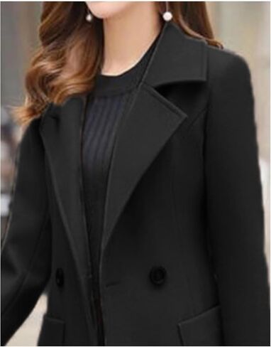 SEMATOMALA Women's Notch Lapel Collar Slim Fit A Line Wool Blend Long Coat Double Breasted Mid Long Pea Coat in Saudi Arabia