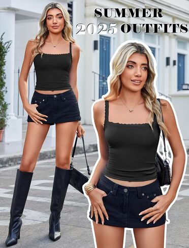 قمم Avidlove Camisole Tops للنساء الدانتيل دانتيل أعلى y2k مربع الرقبة السفلية الخروج من قمم الصيف 2025 العصرية in Saudi Arabia