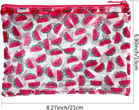 6PCS Patterned Zipper Pouch with Watermelon Print, Portable Mini Coin Purse, Clear Bag, Small Storage Bag Measuring 8.27 x 5.9 inches (Watermelon printing-6pcs-2) in Kuwait