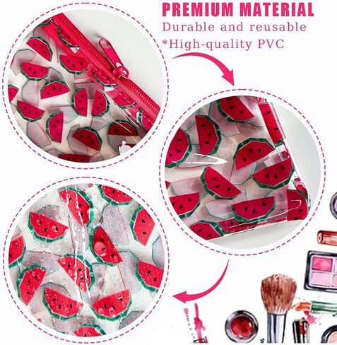 6PCS Patterned Zipper Pouch with Watermelon Print, Portable Mini Coin Purse, Clear Bag, Small Storage Bag Measuring 8.27 x 5.9 inches (Watermelon printing-6pcs-2) in Kuwait