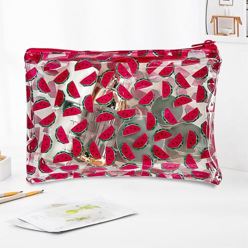 6PCS Patterned Zipper Pouch with Watermelon Print, Portable Mini Coin Purse, Clear Bag, Small Storage Bag Measuring 8.27 x 5.9 inches (Watermelon printing-6pcs-2) in Kuwait