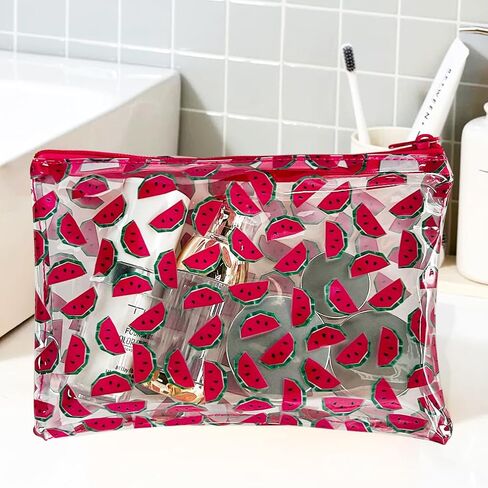 6PCS Patterned Zipper Pouch with Watermelon Print, Portable Mini Coin Purse, Clear Bag, Small Storage Bag Measuring 8.27 x 5.9 inches (Watermelon printing-6pcs-2) in Kuwait