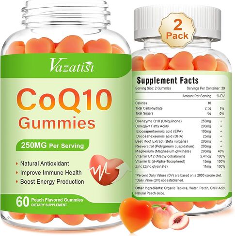 2 Pack CoQ10 Gummies, Plus Omega-3, Magnesium, Vitamin B12 for Brain & Antioxidant, 5X Better Absorption Coenzyme Q10 Supplement - 120 Cts in Saudi Arabia