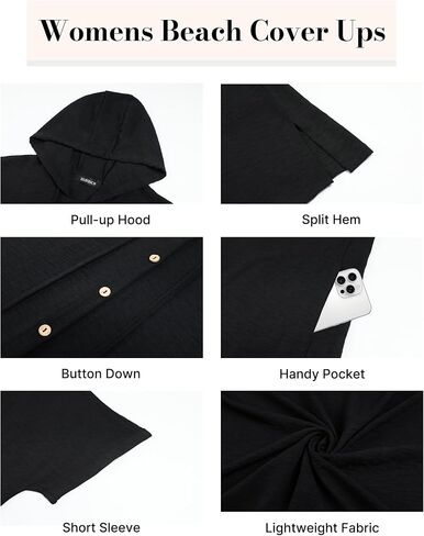Bsubseach Womens Swimsuit Cover Up Shirt Button Down Short Sleeve Bathingsuit Coverups Hooded Beach Coverup With Pockets in Saudi Arabia