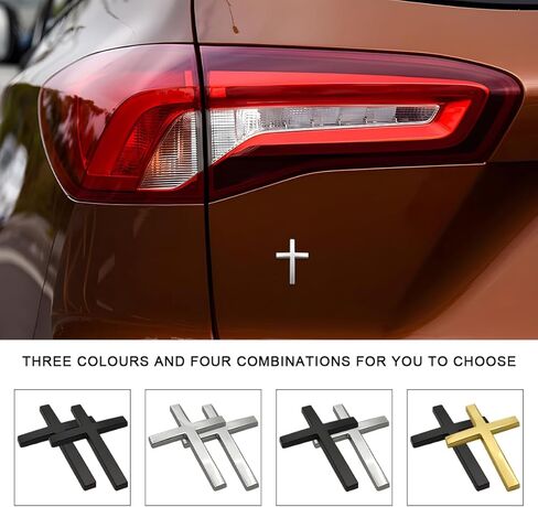 2 PCS Metal Jesus Christ Cross Badge Stickers, 2.5"×1.8" Alloy 3D Individual Car Cross Sticker, Self Adhesive Scratch Covering Metal Cross Car Emblem Decal for Car Body Fender Tail (Silver) in Saudi Arabia