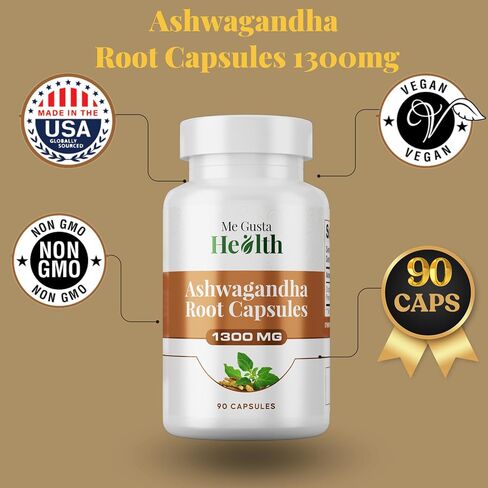 Ashwagandha Root Powder Capsules 1300mg, Ashwagandha Capsule Metabolism Support, Immune & Mood Support, Ashwamag GMO Free Energy Support & Sleep Support 90 Capsules in Saudi Arabia