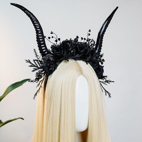 MOSTORY Black Antelope Horns Headband - Dark Devil Horns Hairband for Halloween Cosplay Photo Shoot Renaissance Renfaire in Saudi Arabia