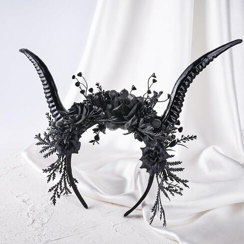 MOSTORY Black Antelope Horns Headband - Dark Devil Horns Hairband for Halloween Cosplay Photo Shoot Renaissance Renfaire in Saudi Arabia