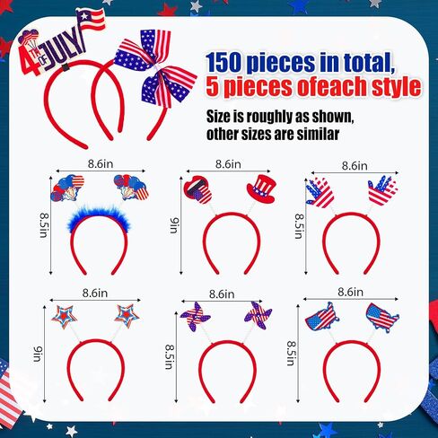 150 PCS رئيس الوطني Boppers رئيس الرابع من يوليو إكسسوارات الاستقلال يوم العلم الأمريكي رئيس الرأس الحزب الأزرق الأزرق الحفلات اللوازم للنساء المسيرات المحاربين القدامى حفلات حفلة in Saudi Arabia