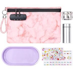 OZCHIN Smell Proof Bag with Combination Lock 10'' X 7'' Smell Proof Bag Set PU Leather Lockable Case Great Gifts Ideal (Purple)