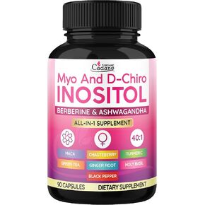 Organic Cadane Myo and D-Chiro Inositol Capsules for Women | with Berberine, Ashwagandha, Maca, Chasteberry & 6 More | Cycle Regularity, Body Management | Vegan, Non-GMO - 90 Capsules