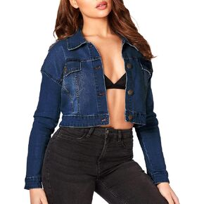 2025 Cropped Denim Jacket for Women Stretchy Fitted with 2 Pockets – Lightweight Trendy Short Jean Shacket