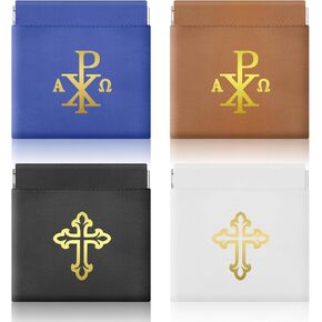 4Pcs Rosary Pouch Catholic with Gold Cross PU Leather - Rosary Case Holder with Magnetic Top Bag for Women Men Coin Purses, Ideal for Catholic Faithful Travel Christmas(Classic Colors)